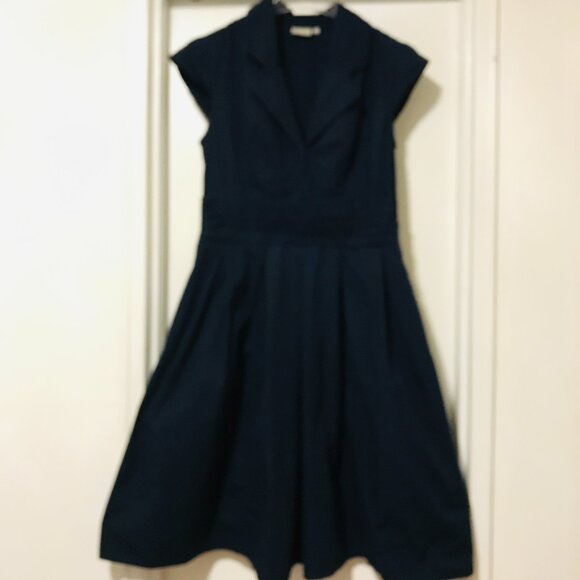 Eshakti 100% Cotton Fit-flare Shirt Dress Cap Sleeves Pockets Navy Womens Large - Picture 8 of 9